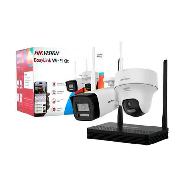 KIT NKS424W02HIP INALÁMBRICO 4 MP  NVS 4 CH  1 BALA EXT + 1 CÁMARA TURRET INTERIOR CON LENTE 2.8 MM Y DUAL LIGHT / AUDIO BIDIRECCIONAL (MICRÓFONO Y BOCINA) / SOPORTA MICRO SD DE 512 GB