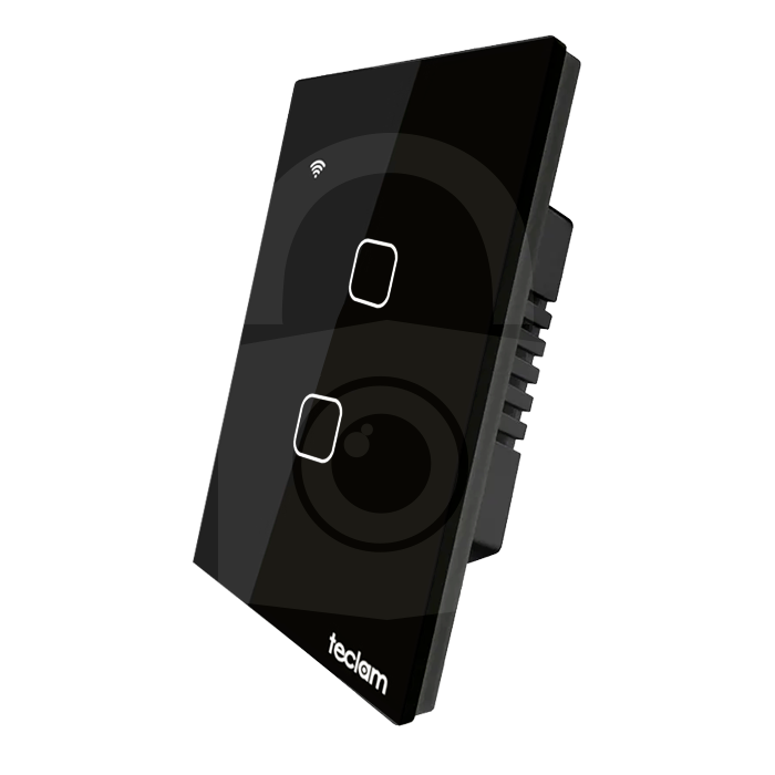 INTERRUPTOR TACTIL INTELIGENTE 2 CANAL WIFI COLOR NEGRO TECLAM